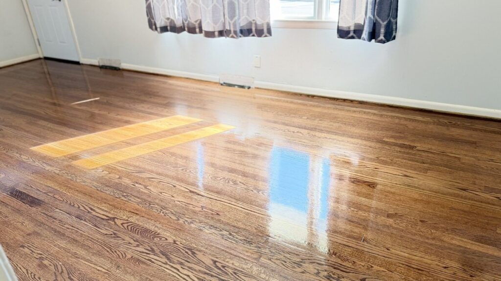 Hardwood Refinish: Warm natural tone with a fresh gloss coat